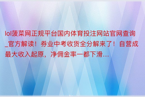 lol菠菜网正规平台国内体育投注网站官网查询_官方解读！券业中考收货全分解来了！自营成最大收入起原，净佣金率一都下滑…